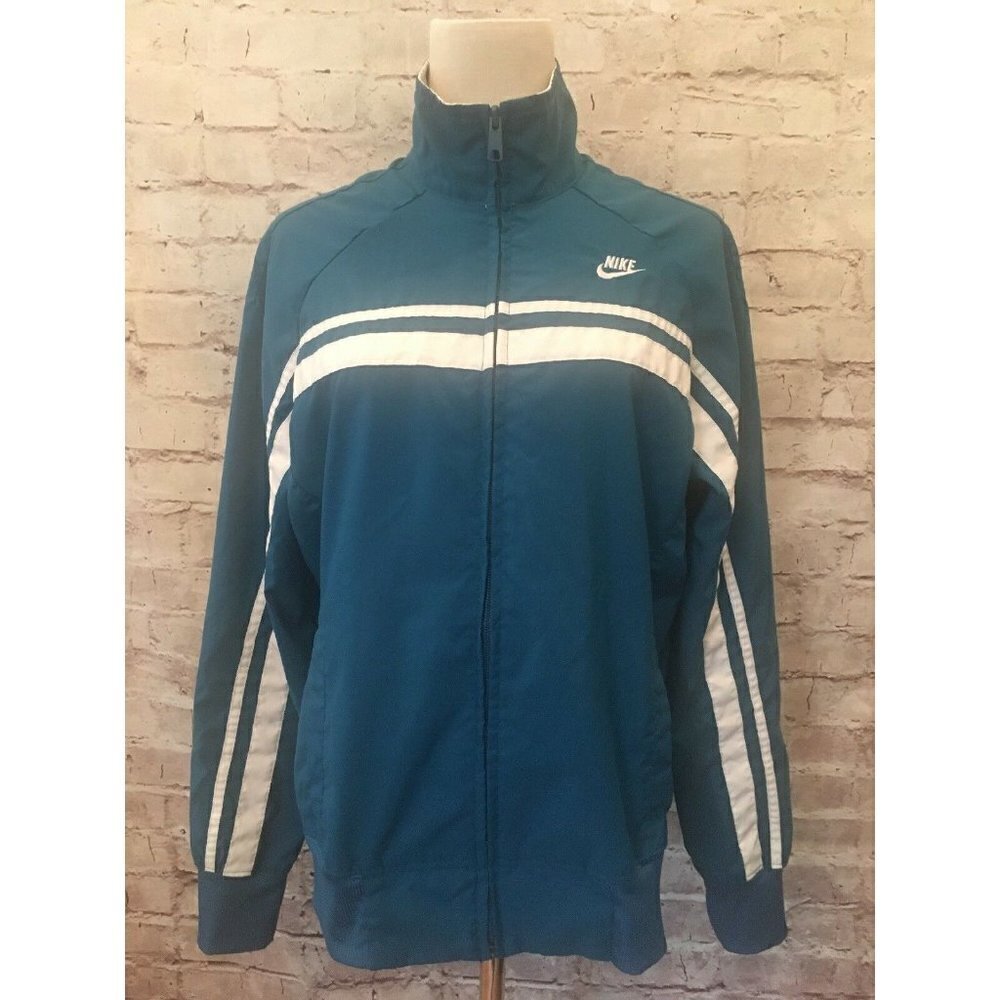 Vintage Nike Athletic Track Jacket Teal White Blue Women's Size Medium (8-10)